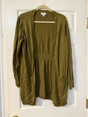 Joan Rivers Olive Green Open Front Cardigan